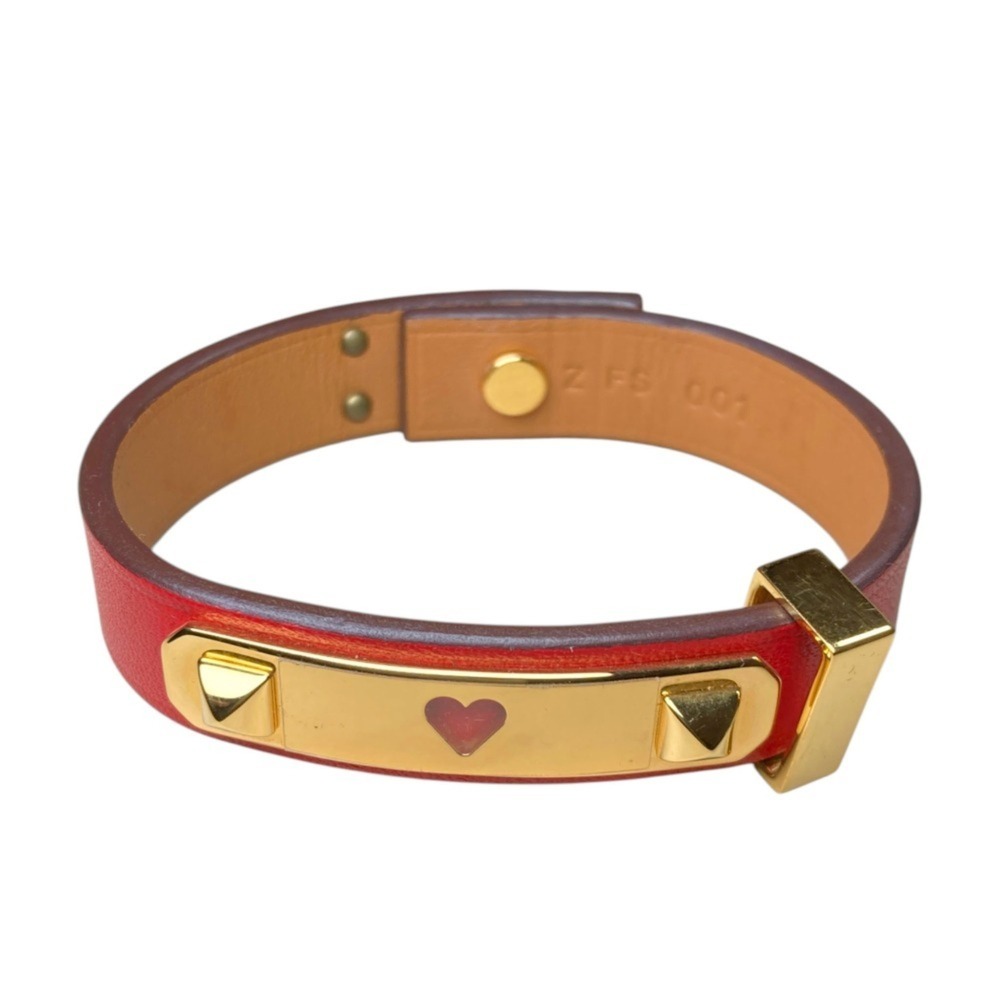 HERMES Hermes As de Coeur Heart Motif Leather Bracelet T2 Red Gold Color Women's - Picture 3 of 13